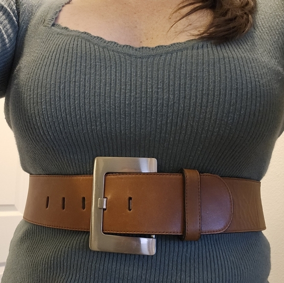 Leatherock Tan/ Camel Leather Wide Belt with Heavyduty Silver Buckle From Spain main image 8